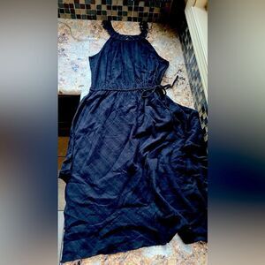 Joie Black Dress with crochet detail at neck line